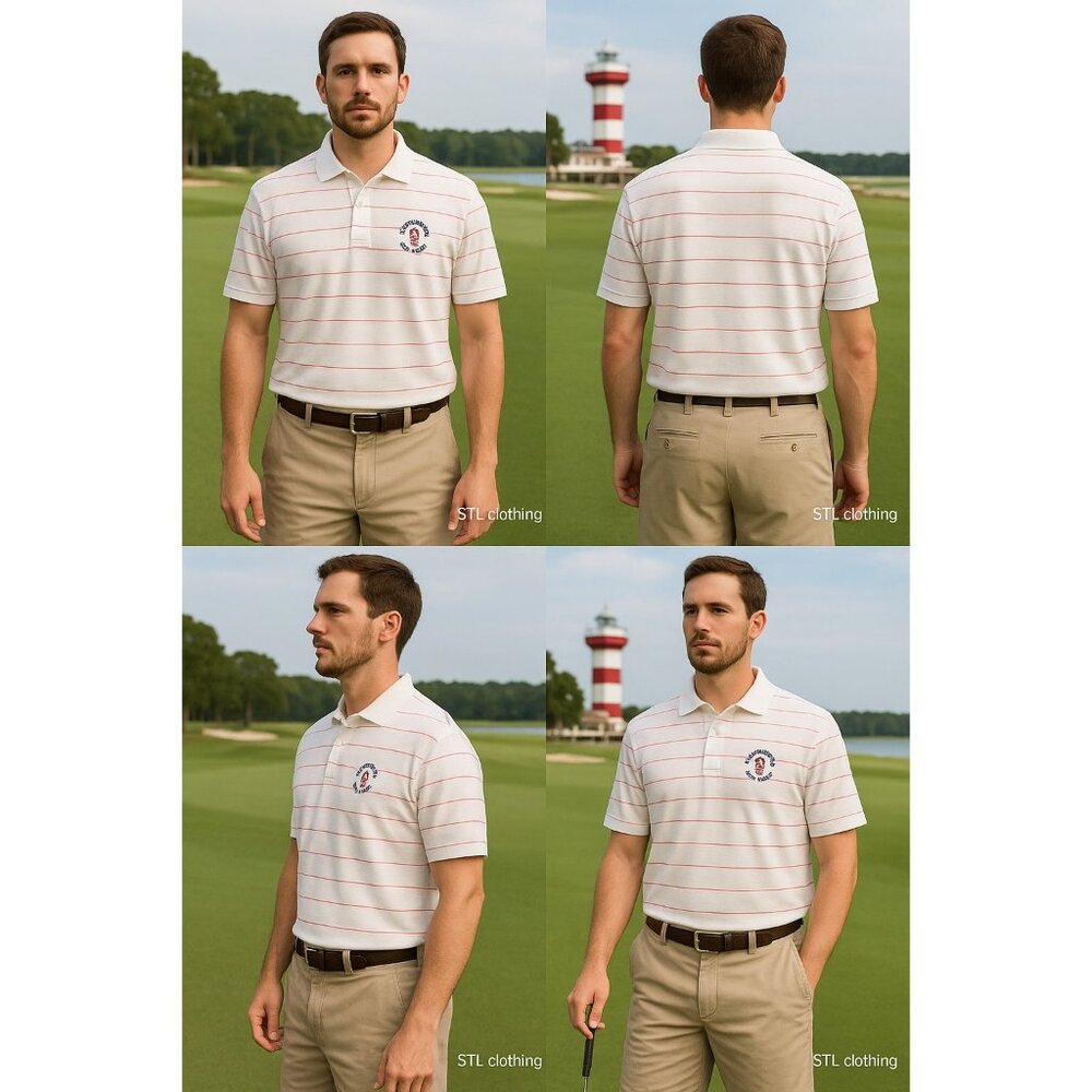 Polo Golf Ralph Lauren Harbour Town Lighthouse Polo Shirt L White Red Stripe